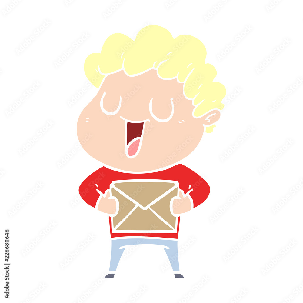 laughing flat color style cartoon man with parcel laughing flat color style cartoon man with parcel
