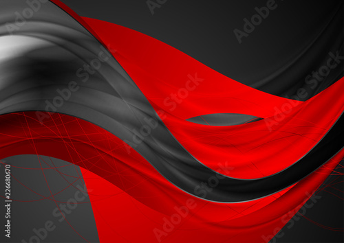 Red black shiny glossy waves abstract background