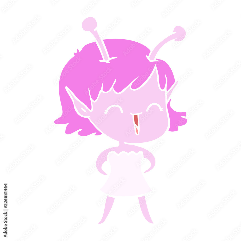 flat color style cartoon alien girl laughing flat color style cartoon alien girl laughing