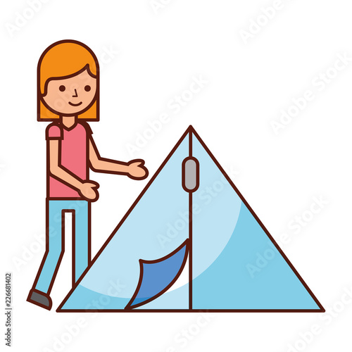 tourist woman and tent travel vacations