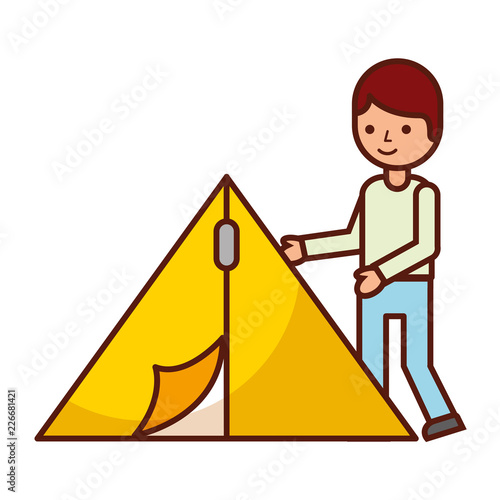 tourist man and tent travel vacations