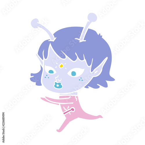 pretty flat color style cartoon alien girl
