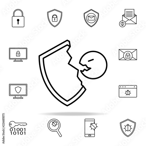 the virus eats the shield icon. Virus antivirus icons universal set for web and mobile