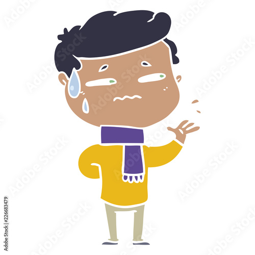 flat color style cartoon anxious man