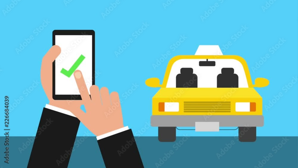 hand with mobile service taxi app checkmark hand with mobile service taxi app checkmark