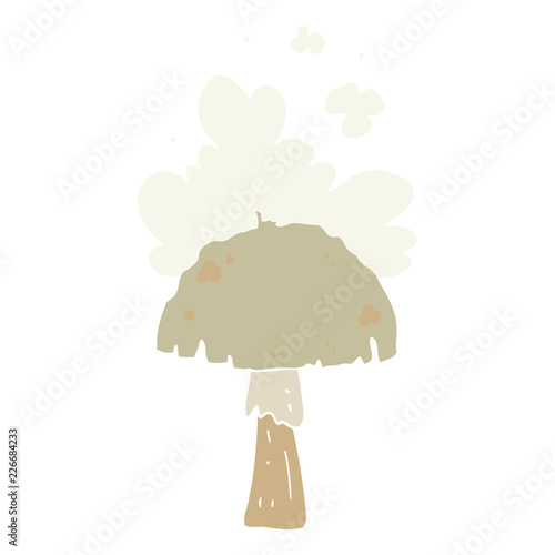 flat color style cartoon mushroom with spore cloud