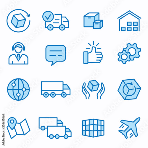 Logistics flat line icon set. Vector illustration. Editable stroke.