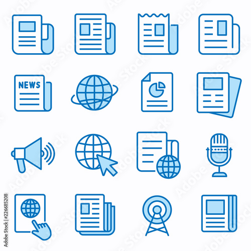 News flat line icon set. Vector illustration. Editable stroke.