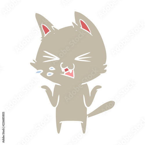 flat color style cartoon cat hissing
