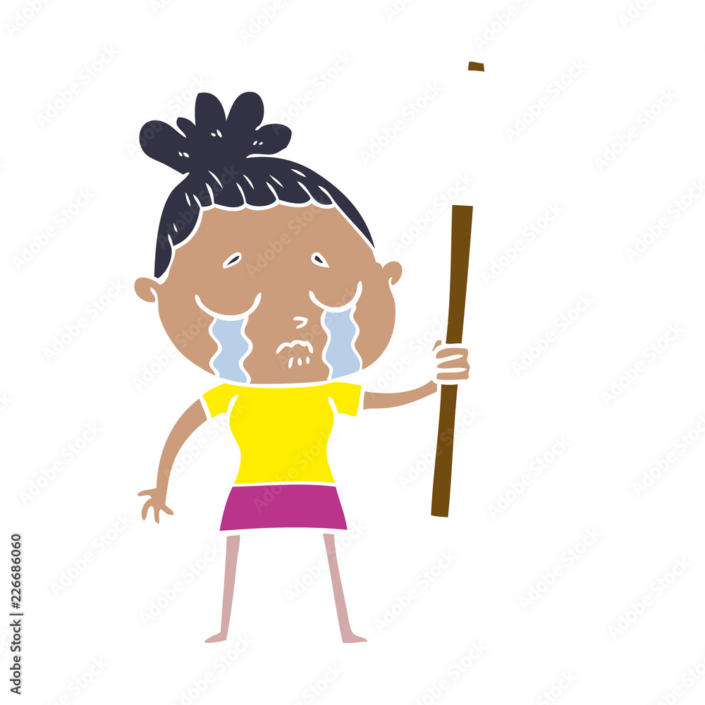 Fototapeta premium flat color style cartoon crying woman with protest sign