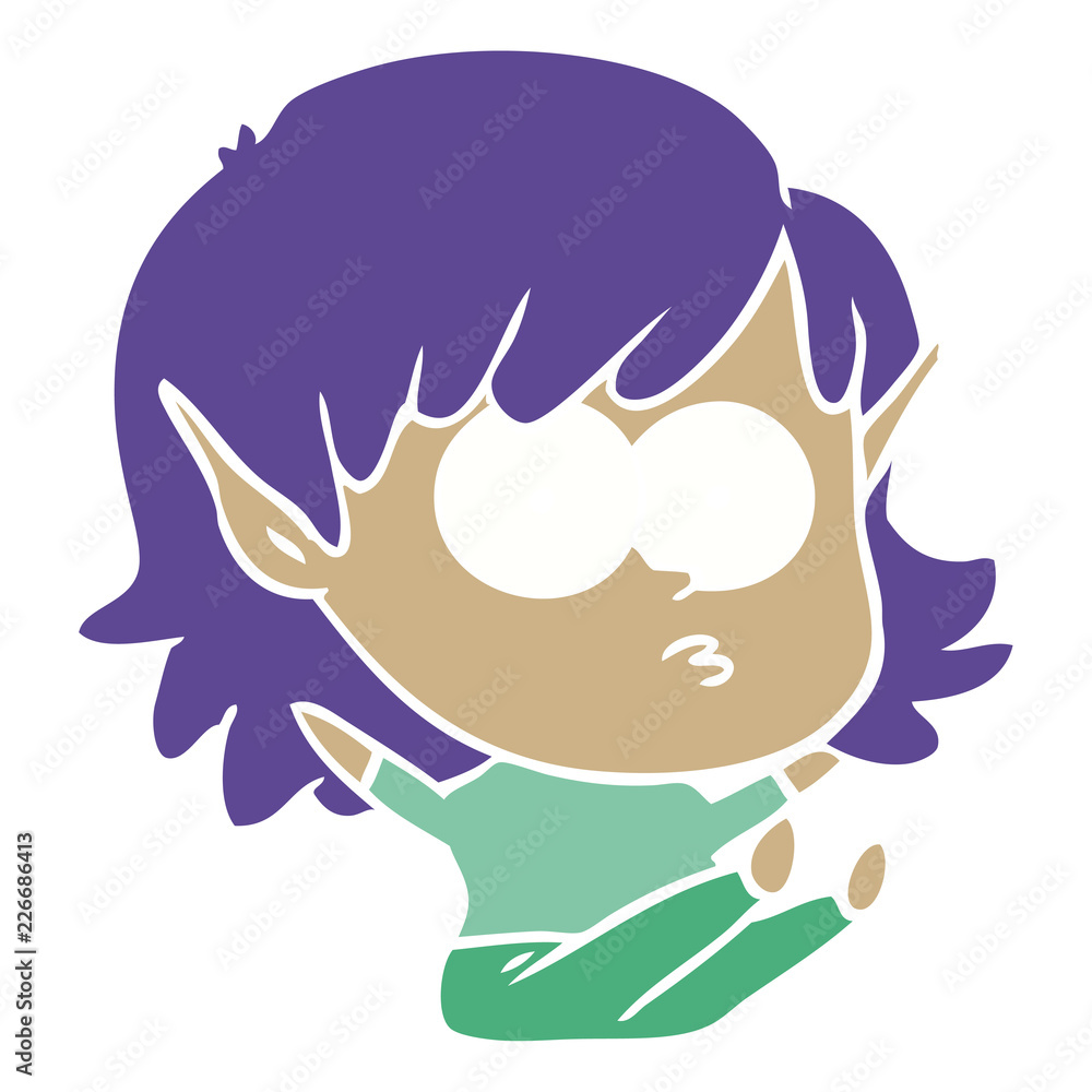 flat color style cartoon elf girl staring flat color style cartoon elf girl staring