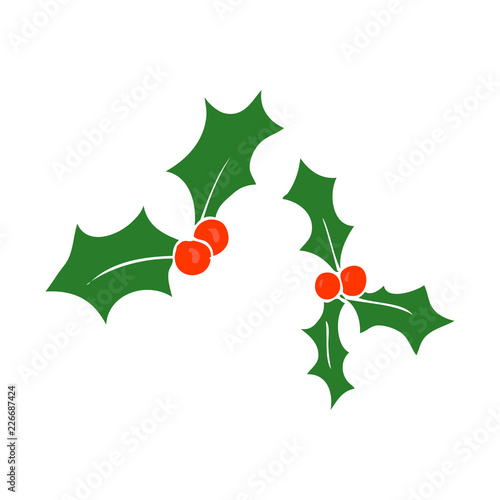 flat color illustration of a cartoon christmas holly