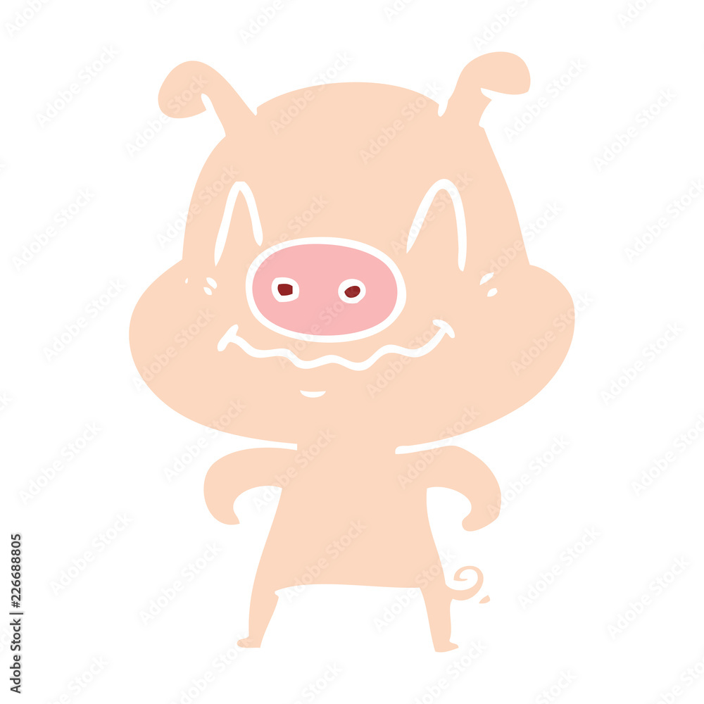 Fototapeta premium nervous flat color style cartoon pig