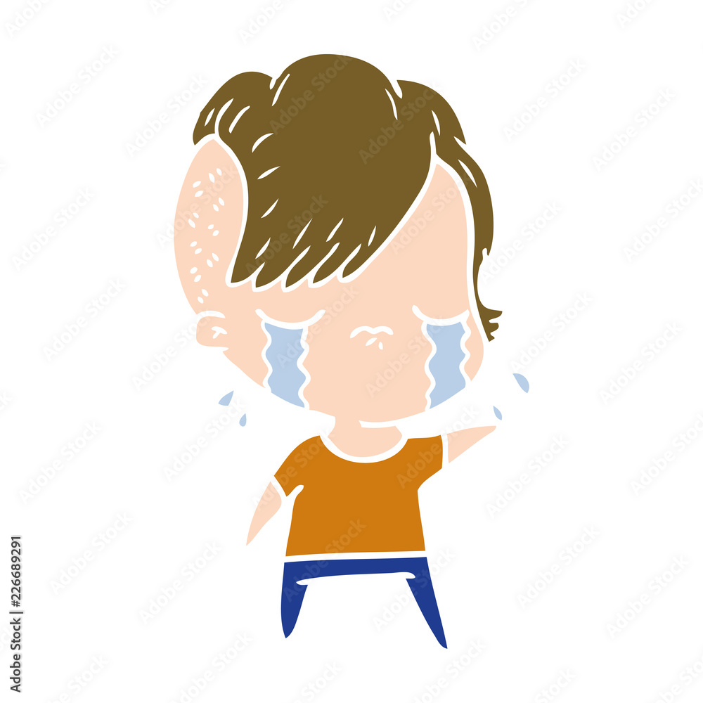 flat color style cartoon crying girl