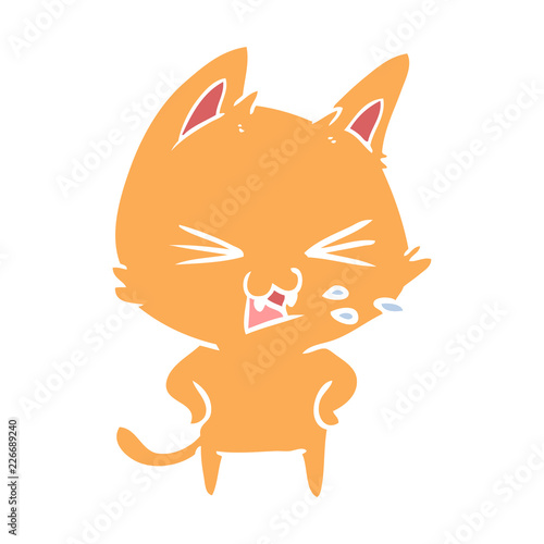 flat color style cartoon cat hissing