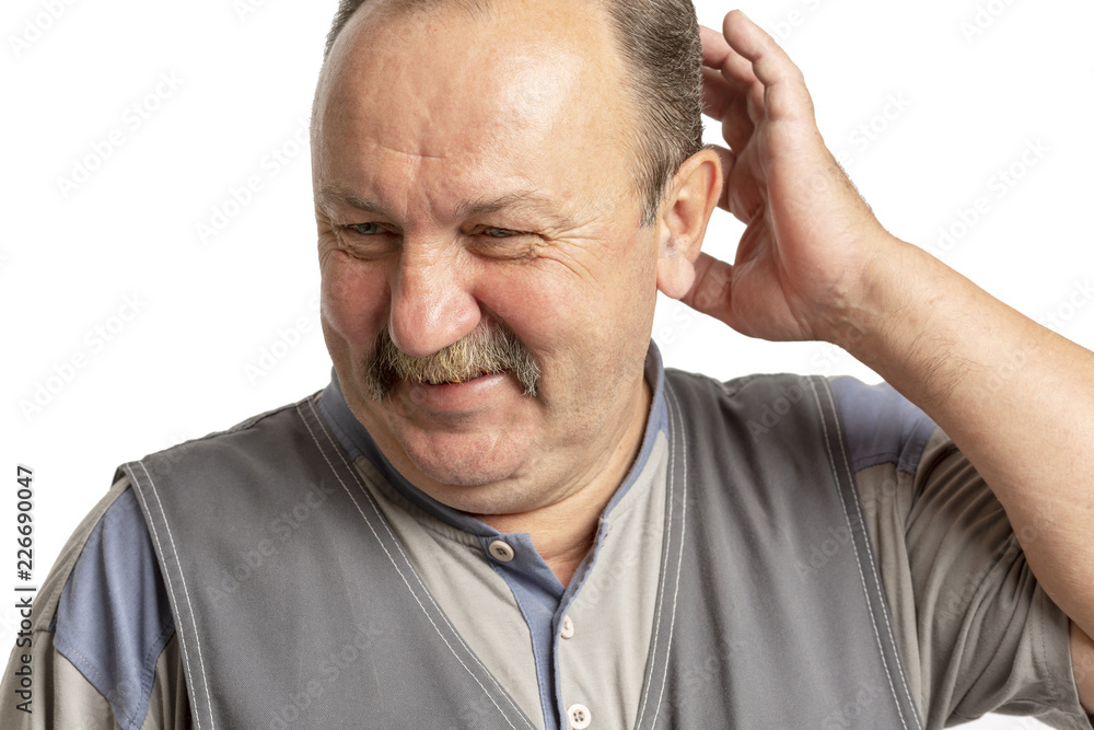 Elderly man with a mustache laughing, close-up Elderly man with a mustache laughing, close-up
