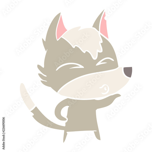 flat color style cartoon wolf pouting
