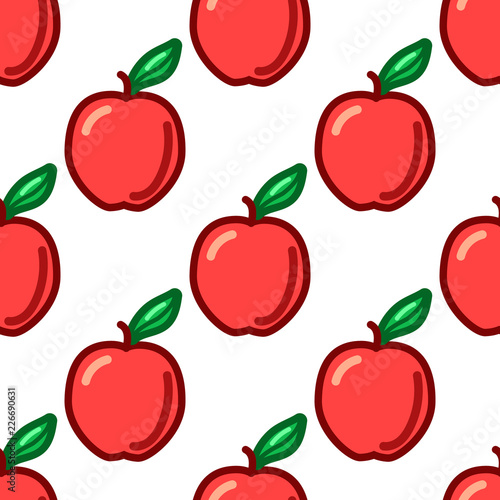 Apple seamless pattern. Autumn  summer vintage design icon. Vector fruit illustration. Green background. Hand drawn cute apples with cut sliced core for textile  manufacturing  fabrics and decor.