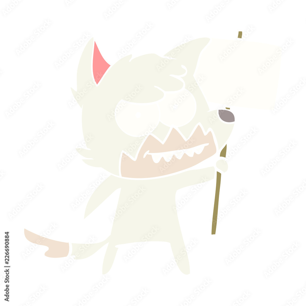 flat color style cartoon grinning fox with protest sign flat color style cartoon grinning fox with protest sign