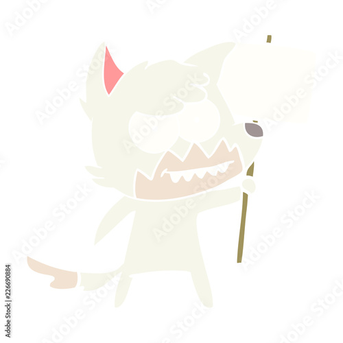 flat color style cartoon grinning fox with protest sign