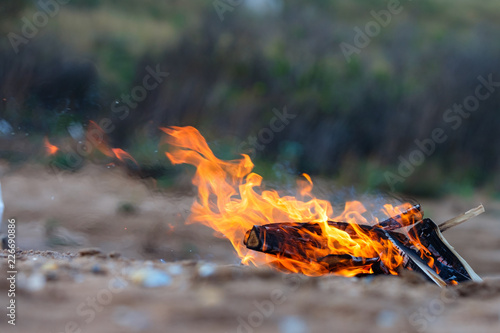 Burning bonfire on the beach