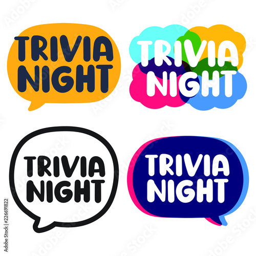 Trivia night. Set of lettering hand drawn badges. Vector illustration on white background.