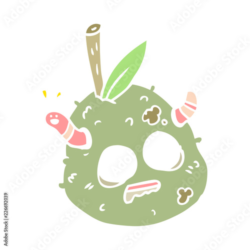 flat color style cartoon rotting old pear with worm
