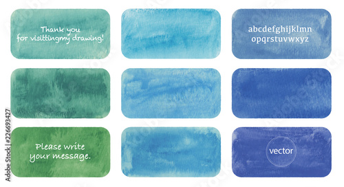 Blue watercolor rectangle set, vector