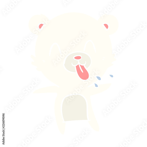 rude flat color style cartoon polar bear sticking out tongue