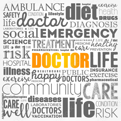 Doctor word cloud collage, healthcare concept background