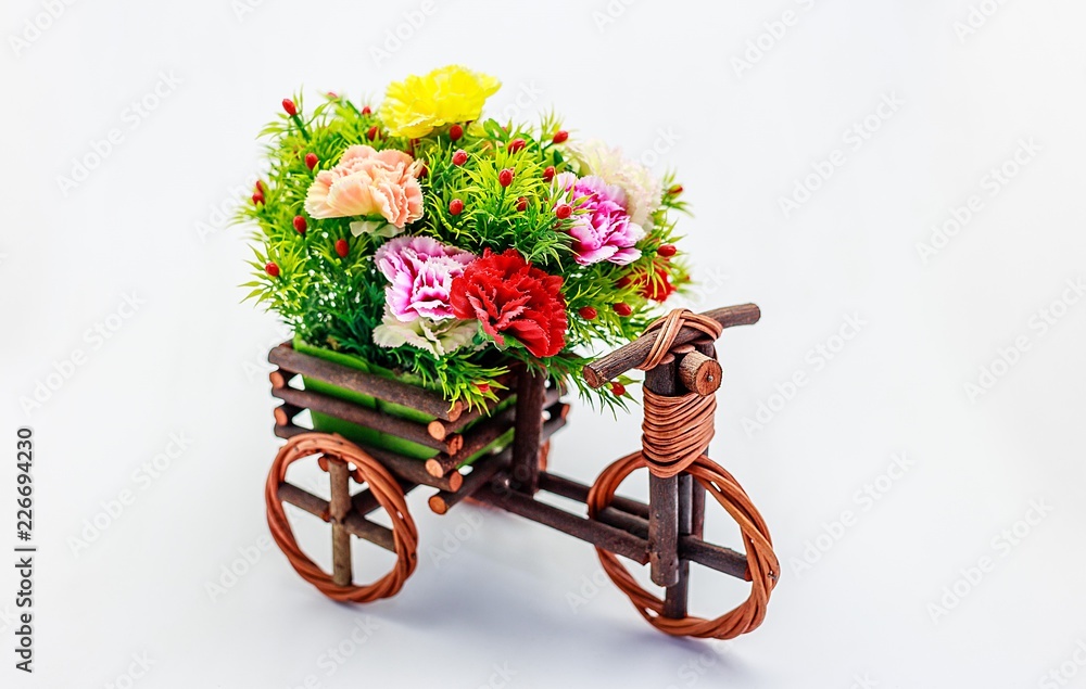 flower on a bicycle isolate on white Background