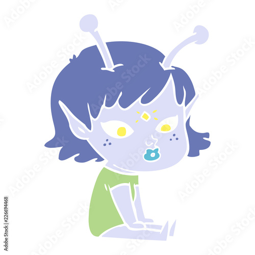 pretty flat color style cartoon alien girl