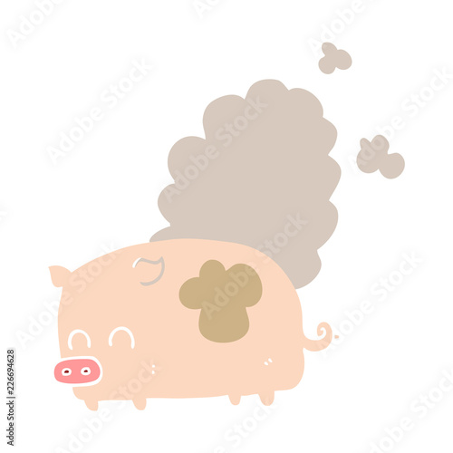 flat color style cartoon smelly pig