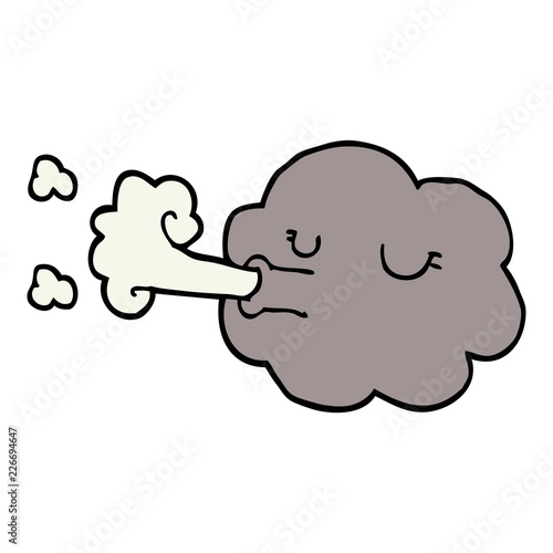 cartoon doodle cloud blowing a gale