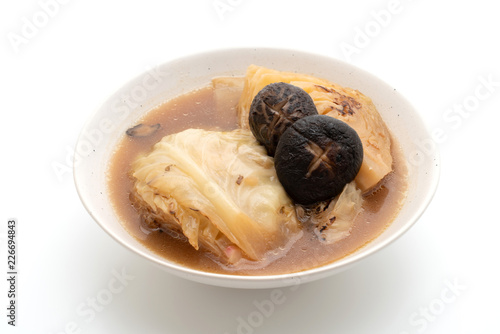 boiled cabbage in red soup with mushroom