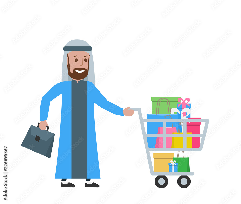 arabian man with shopping cart purchases arabian man with shopping cart purchases