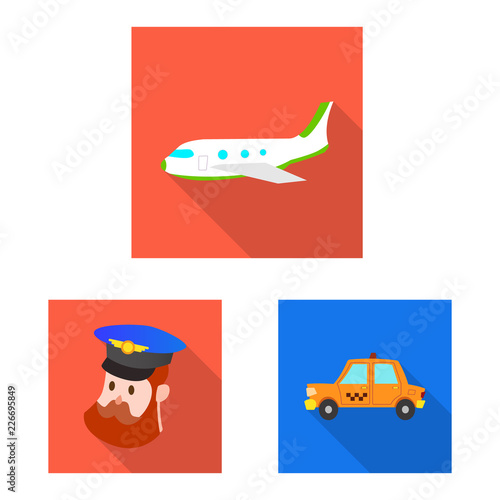 Vector design of airport and airplane sign. Set of airport and plane vector icon for stock.