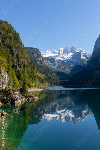 Picturesque scene. Fantastic landscape on Alpine highland, near Gosausee lake in Austria at sunny day