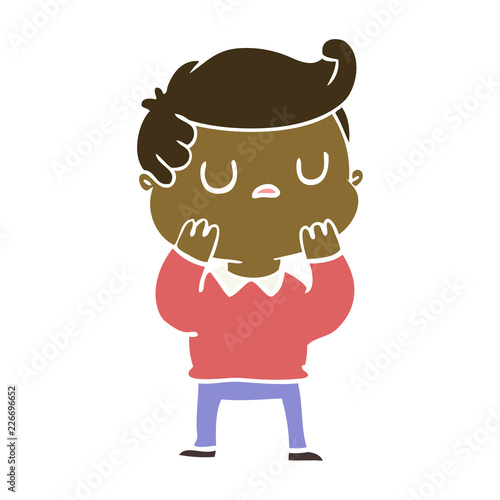 flat color style cartoon aloof man considering