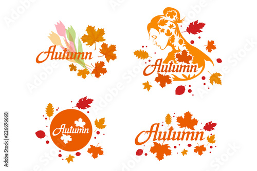 hand drawn autumn lettering  colored autumn concept isolated on white background  colour illustration of autumn leaves  templates for logotype  flyer  poster  card  label  badge  banner  oktoberfest
