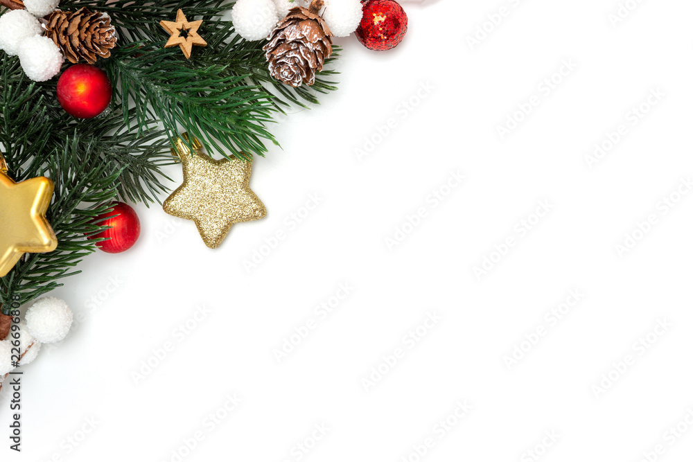 Red christmas holidays decoration on a white background Red christmas holidays decoration on a white background