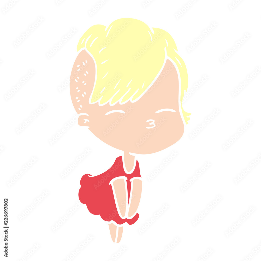 flat color style cartoon squinting girl in dress flat color style cartoon squinting girl in dress