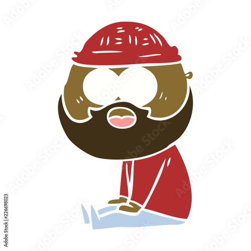 flat color style cartoon bearded man sitting