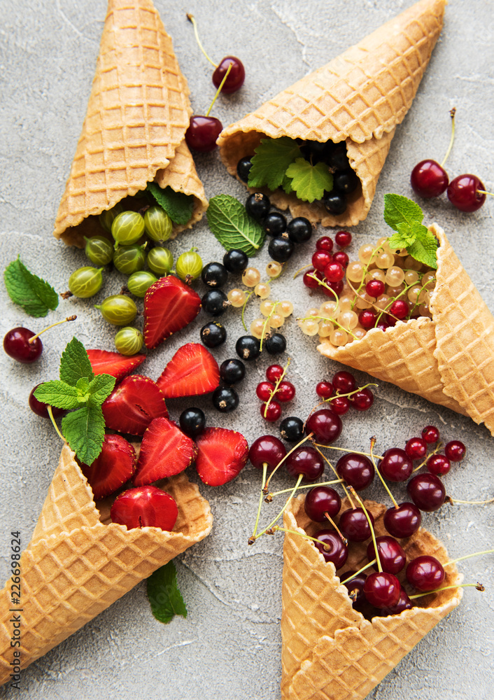 ice cream cone with berries