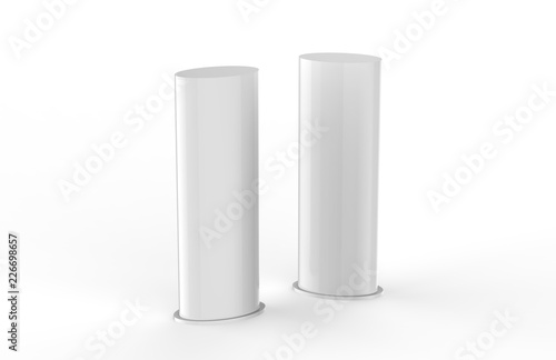 Curved PVC totem poster light advertising display stand, mock up template on isolated white background, 3d illustration