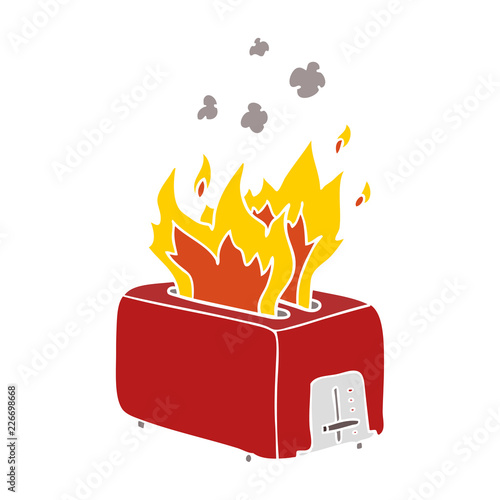 flat color style cartoon burning toaster