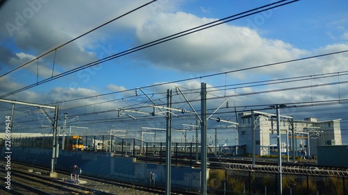 electrical pylon near train track