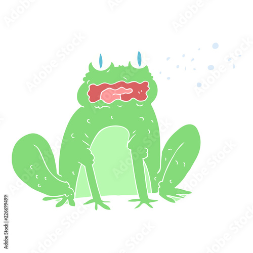 flat color illustration of a cartoon burping frog
