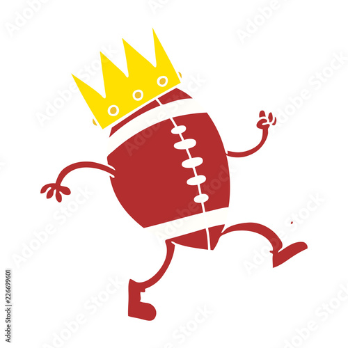 football with crown flat color style cartoon