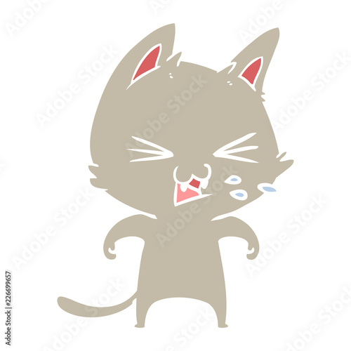 flat color style cartoon cat hissing